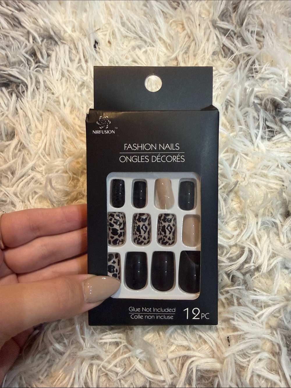 Women's Beige & Black Leopard Fashion Press-On Nails - 12 Piece Set
